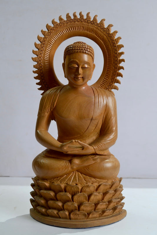 Wooden Calm Face Fine Carved Buddha Meditation Statue - Malji Arts