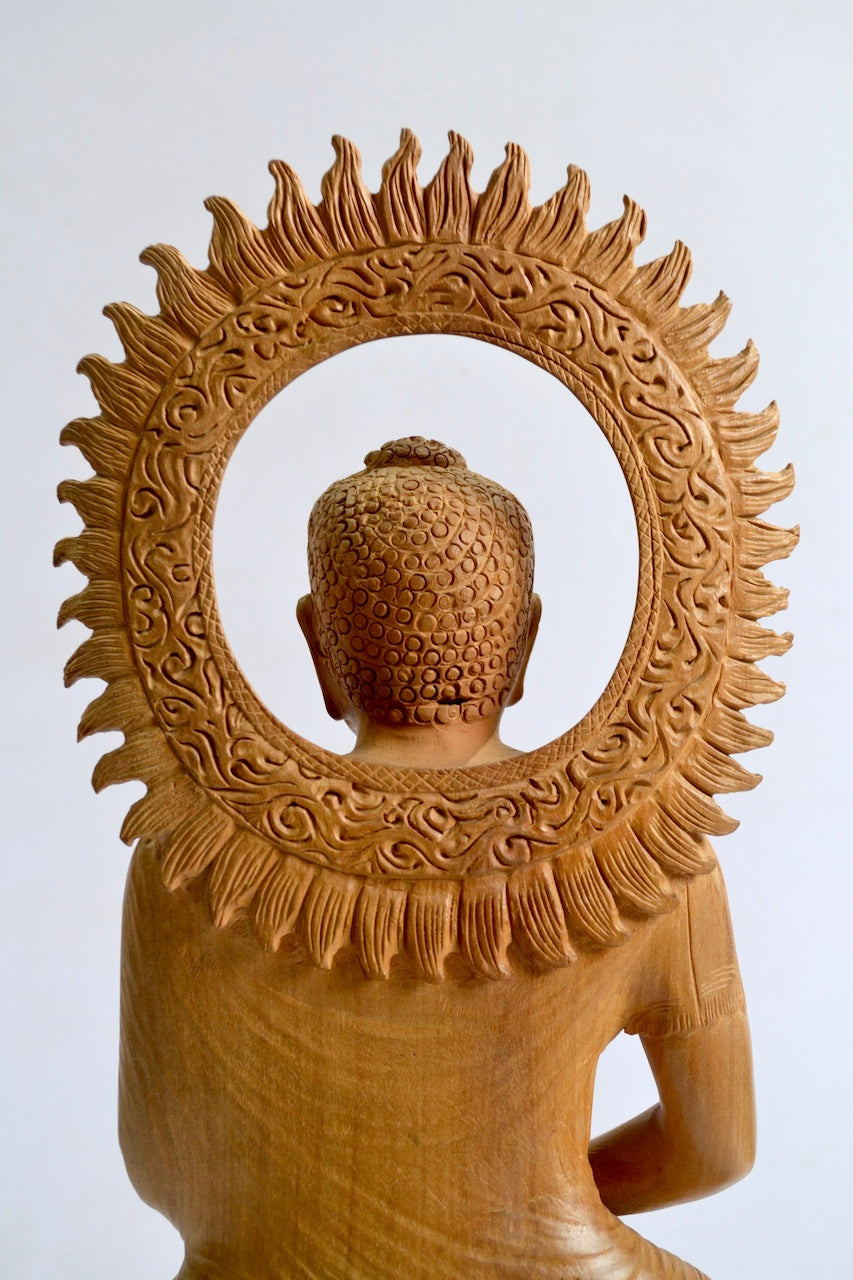 Wooden Calm Face Fine Carved Buddha Meditation Statue - Malji Arts
