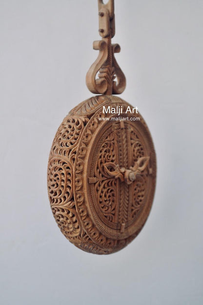 Sandalwood Carved Opening Pocket Watch Collective Piece - Malji Arts
