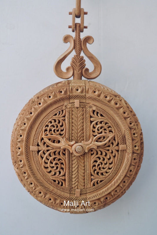 Sandalwood Carved Opening Pocket Watch Collective Piece - Malji Arts