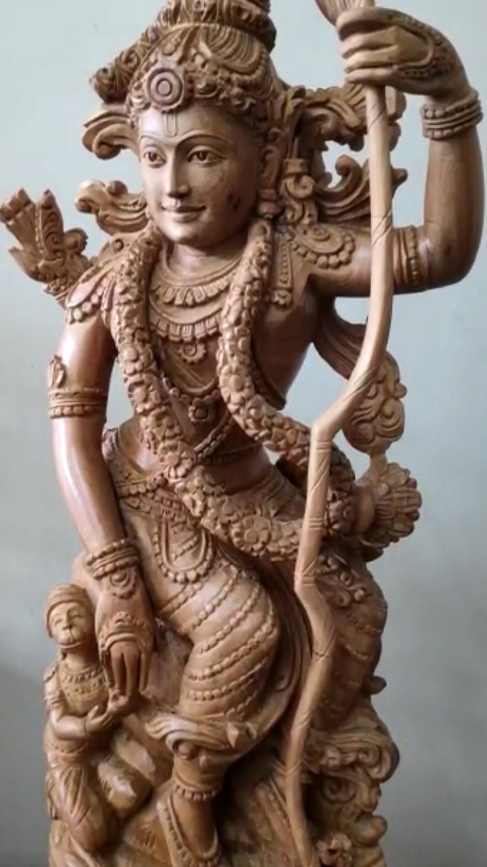 Sandalwood Lord Rama with Hanuman Quality Carving Statue - Malji Arts