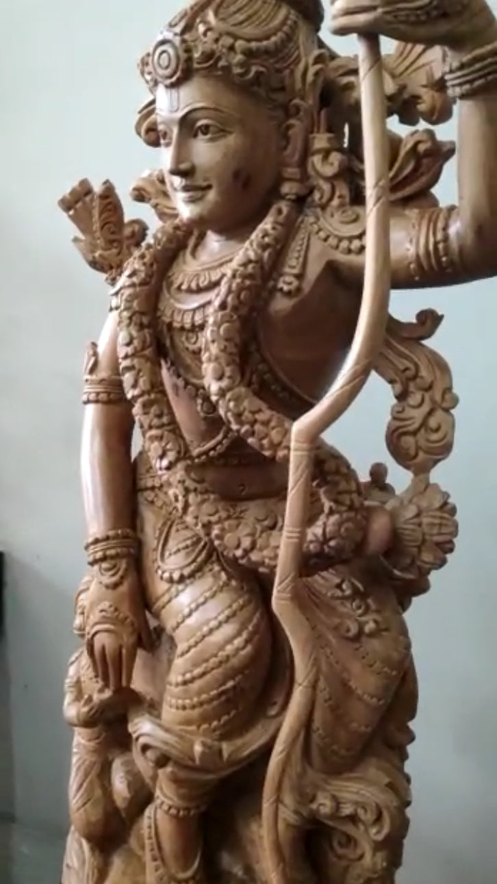 Sandalwood Lord Rama with Hanuman Quality Carving Statue - Malji Arts