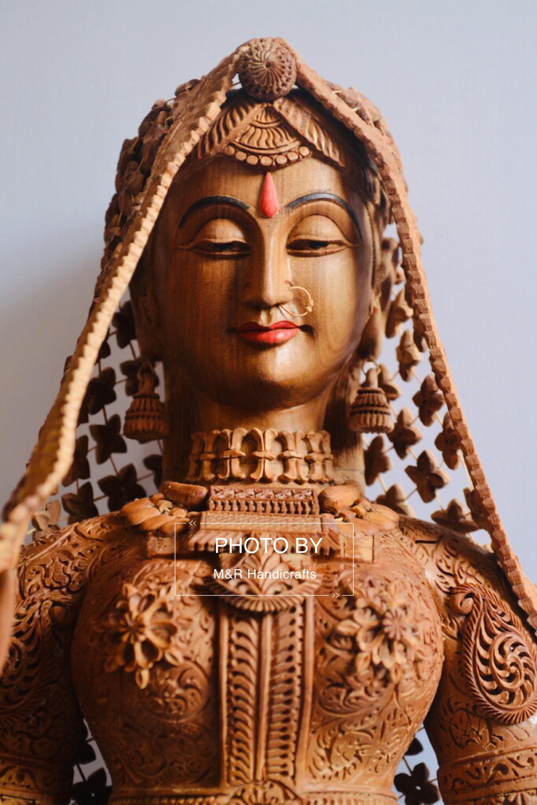 Sandalwood fine Carved Art Piece Rajasthani Lady - Malji Arts