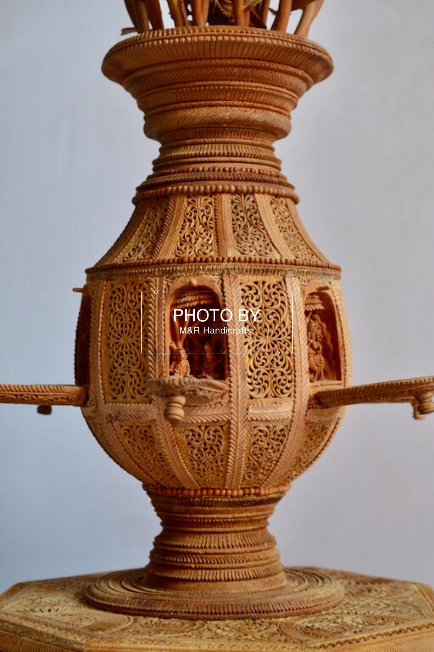 Sandalwood Fine Carved Decorative Flowerpot - Malji Arts