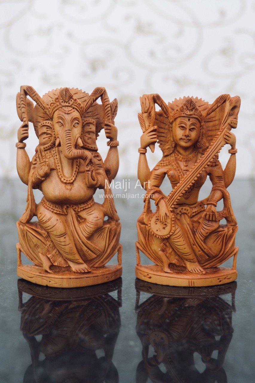 Combo offer - Sandalwood Ganesha, Laxmi & Saraswati Statue - Malji Arts