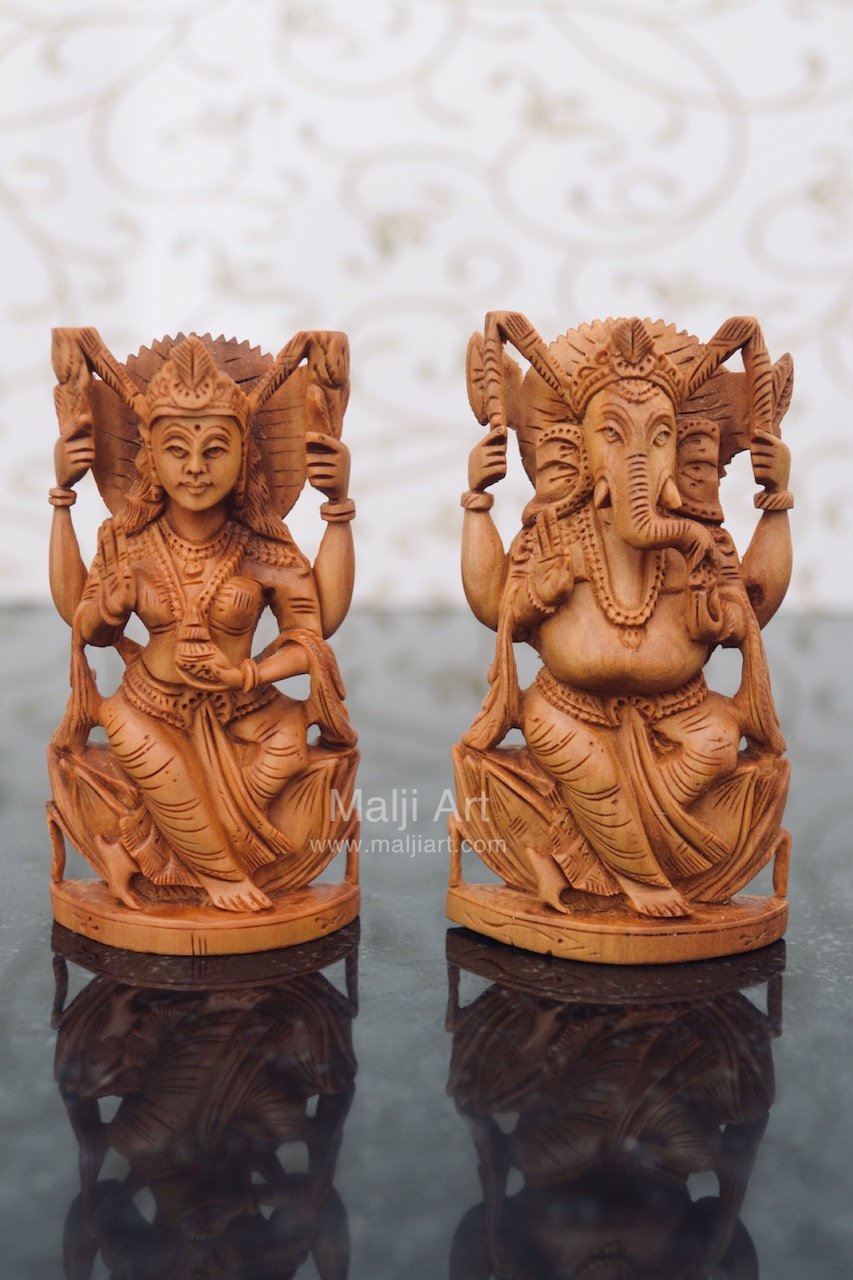 Combo offer - Sandalwood Ganesha, Laxmi & Saraswati Statue - Malji Arts