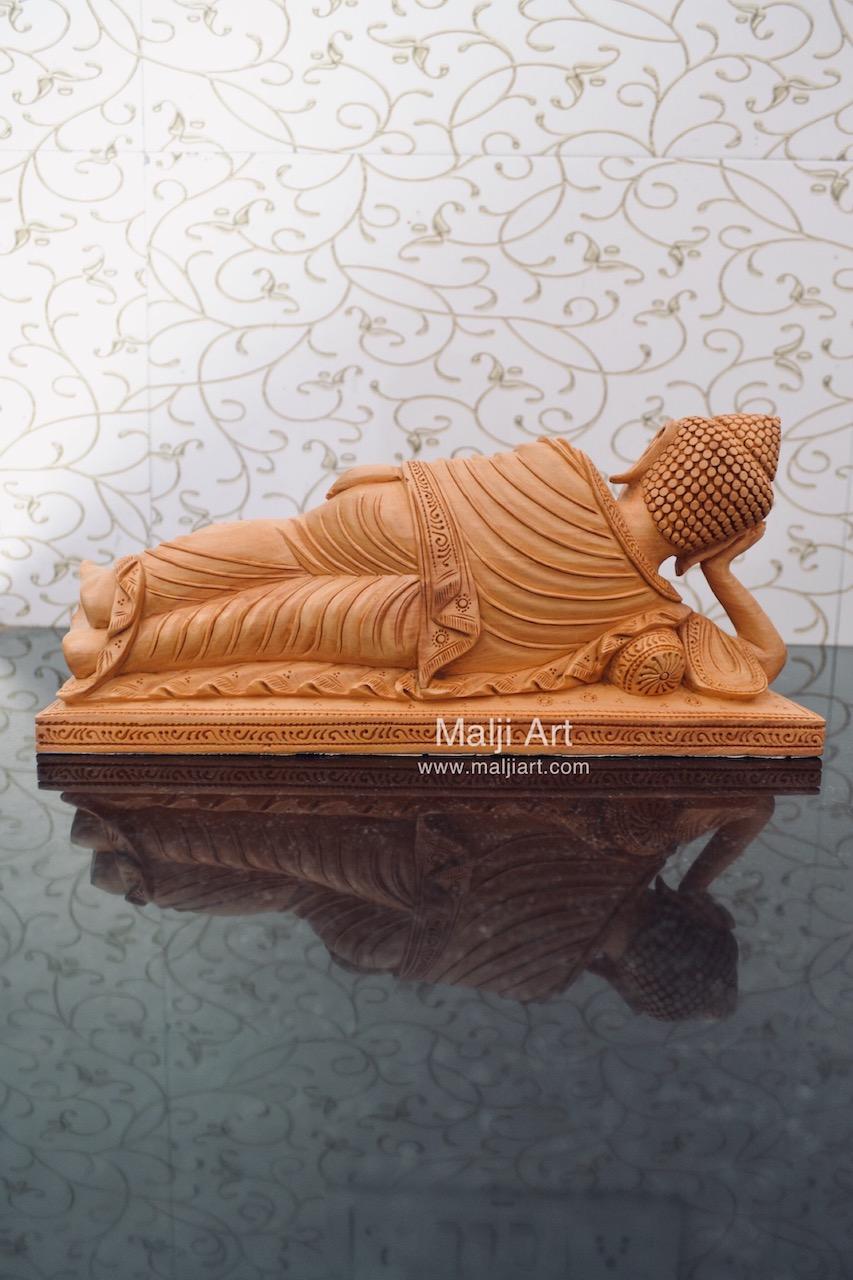 Wooden Fine Hand Carved Sleeping Buddha Statue - Malji Arts
