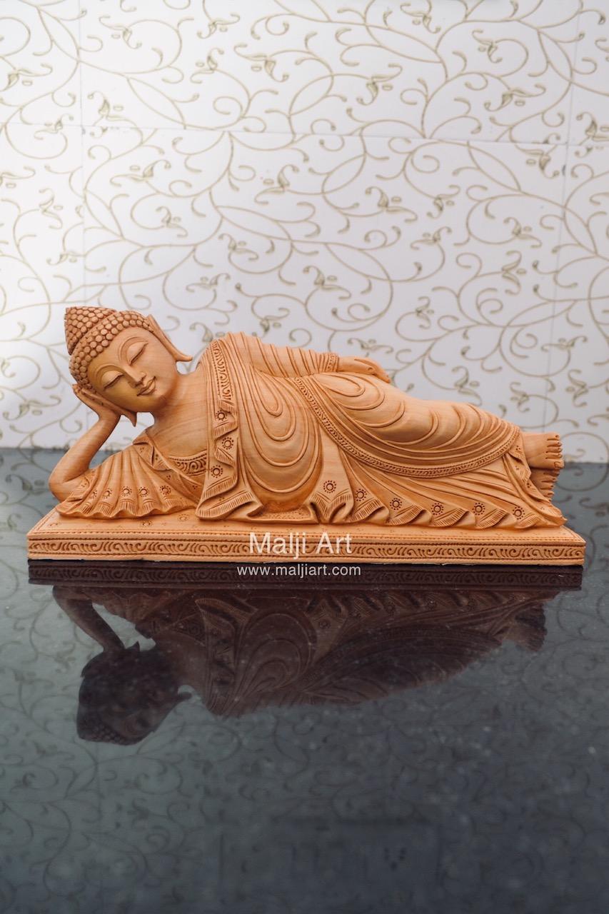 Wooden Fine Hand Carved Sleeping Buddha Statue - Malji Arts