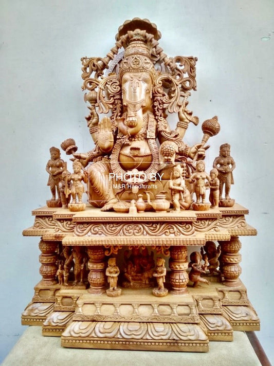 Sandalwood Special Carved GANESH DARBAR Statue - Malji Arts