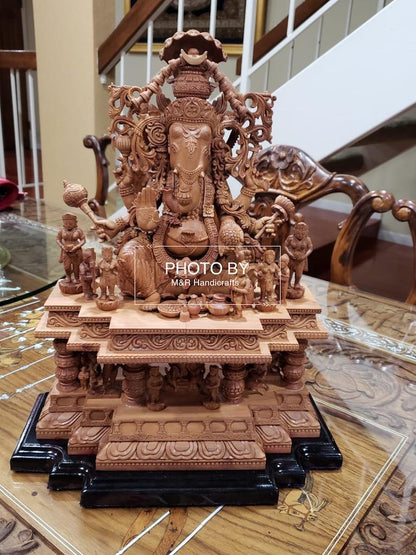 Sandalwood Special Carved GANESH DARBAR Statue - Malji Arts