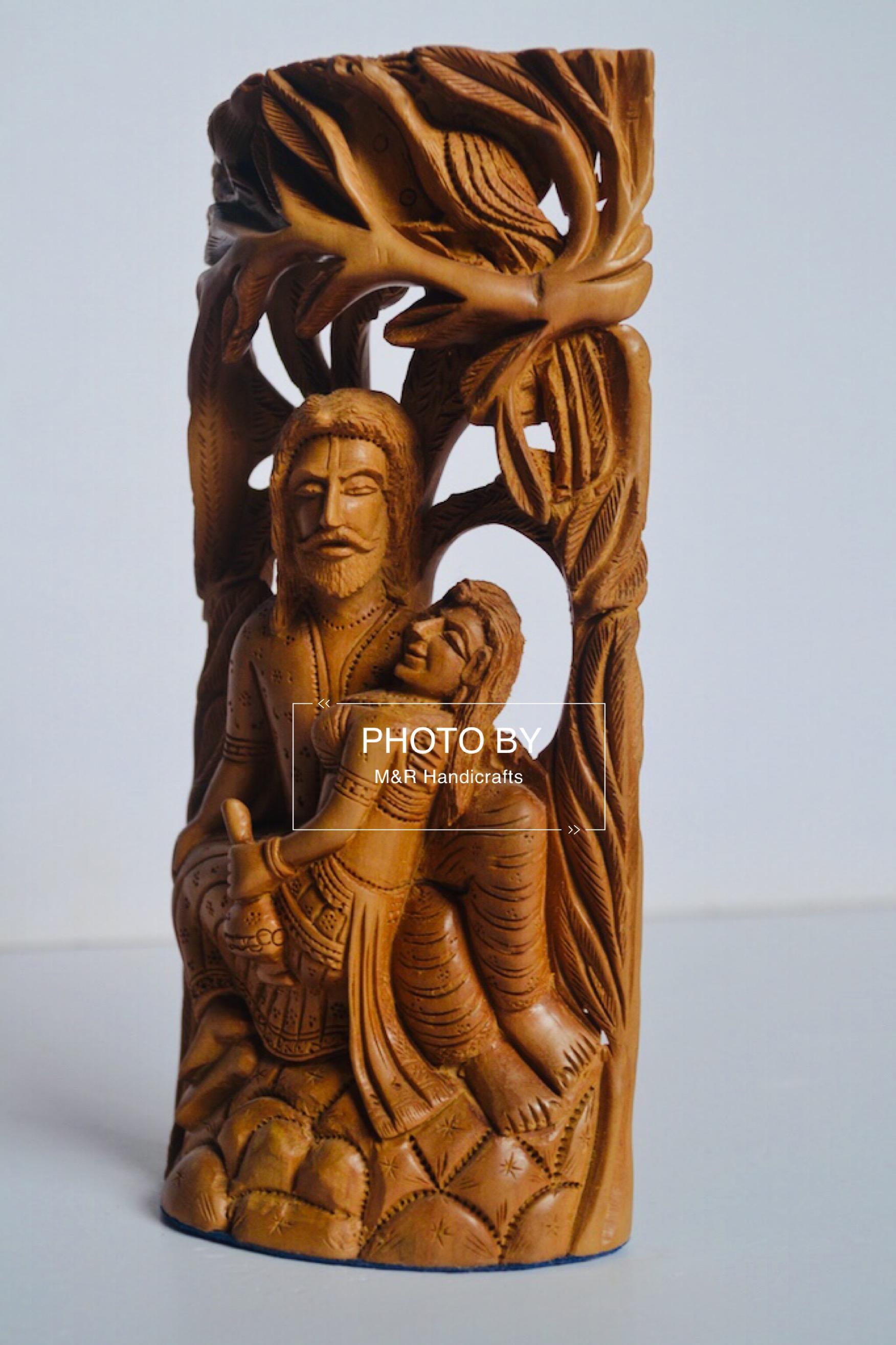 Sandalwood Carved Mughal Love Scene Statue - Malji Arts
