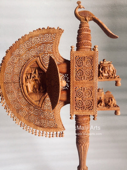 Sandalwood Unique Beautiful Krishna Collective Hand Fan - Malji Arts