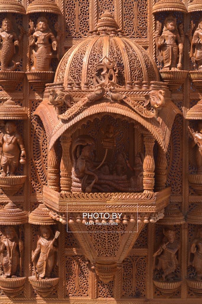 Sandalwood Hand Carved Lord Vishnu Dashavatar JHAROKHA - Malji Arts