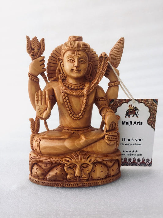 Wooden Hand Carved Shiva Statue - Malji Arts