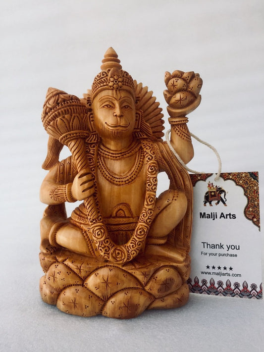 Wooden Hand Carved Lord Hanuman Statue - Malji Arts