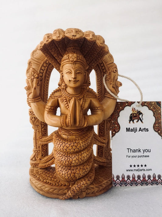 Wooden Hand Carved Fine Patanjali Statue - Malji Arts