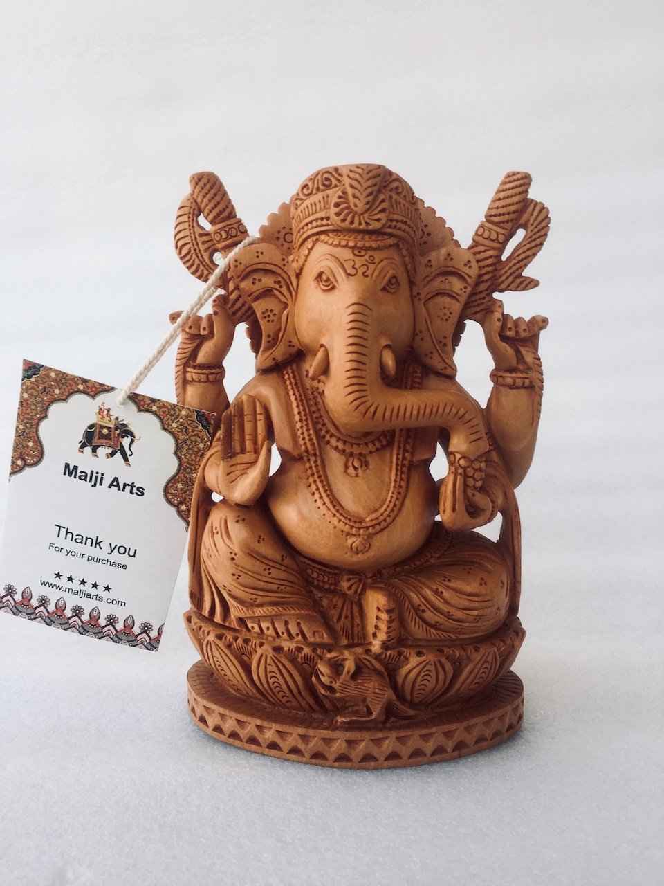 Wooden Hand Carved Ganesha Statue - Malji Arts