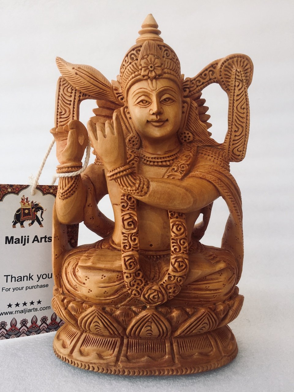 Wooden Hand Carved Krishna Statue - Malji Arts
