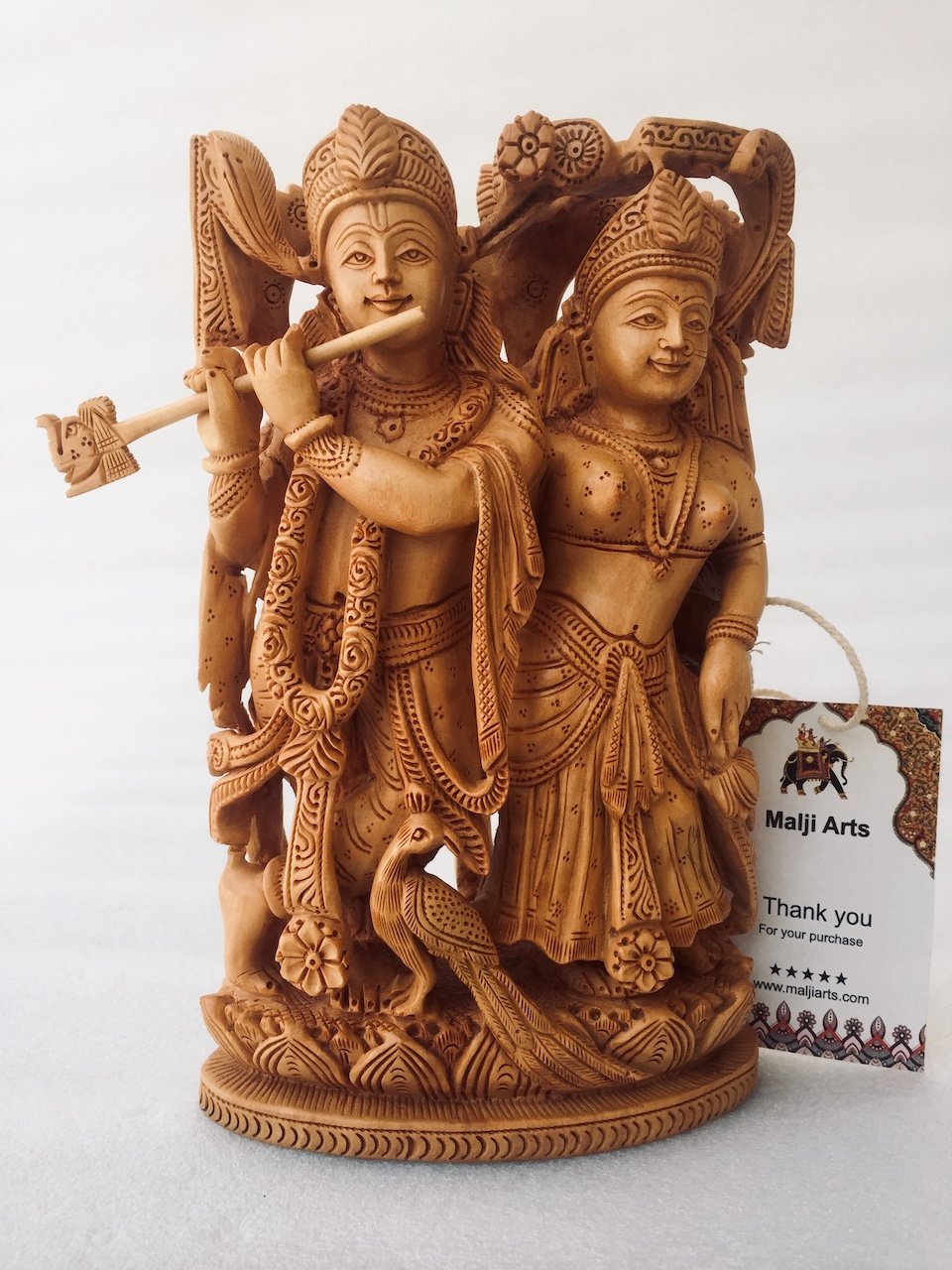 Wooden Hand carved Radha Krishna Statue - Malji Arts