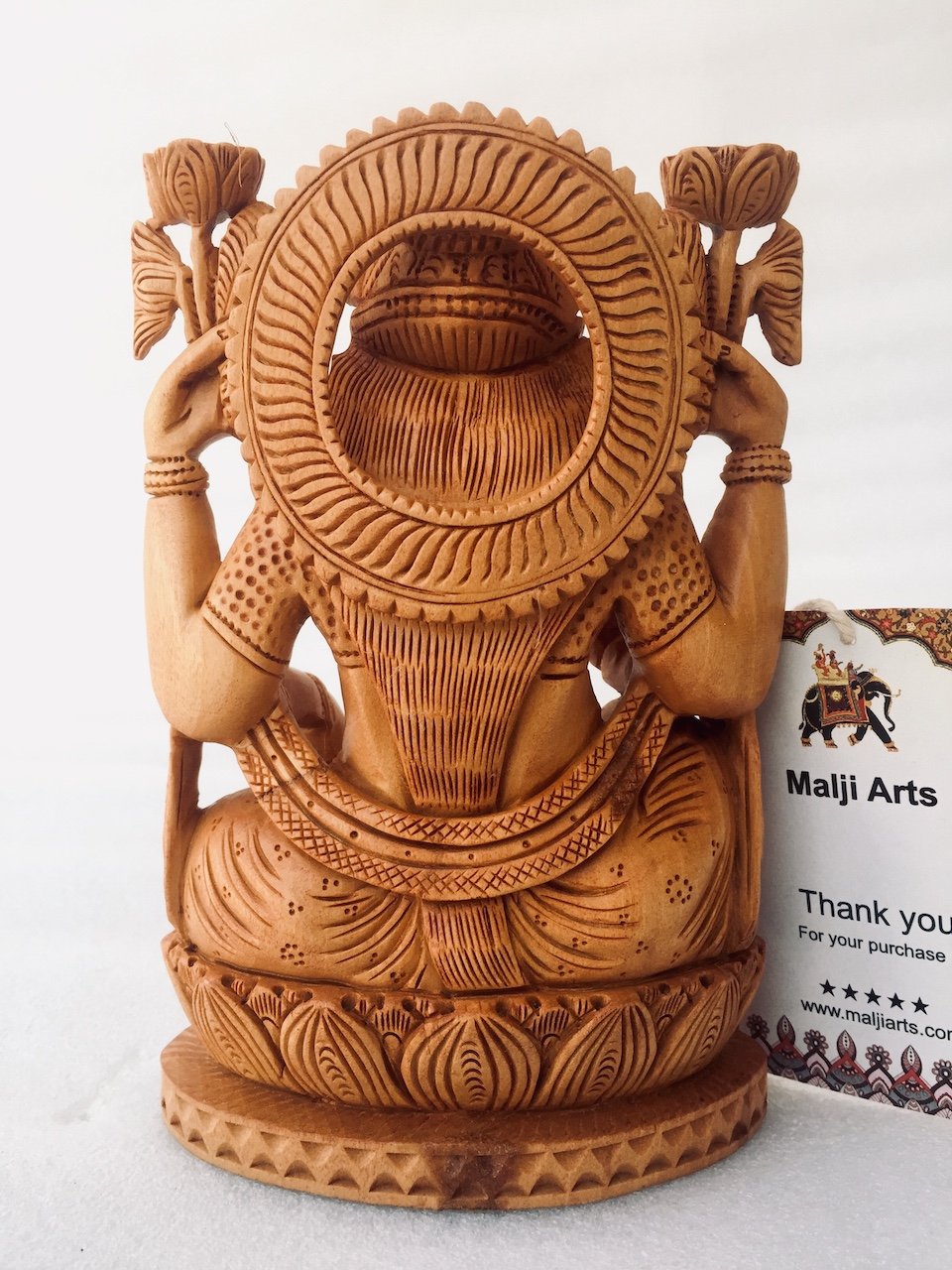 Wooden Hand Carved Goddess Laxmi Statue - Malji Arts