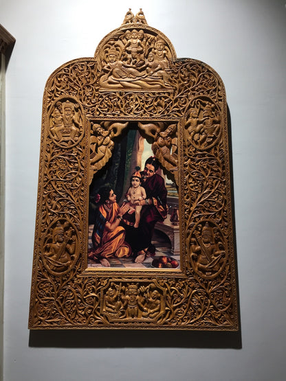 Sandalwood Rare Hand Carved Frame wall hanging artwork - Malji Arts