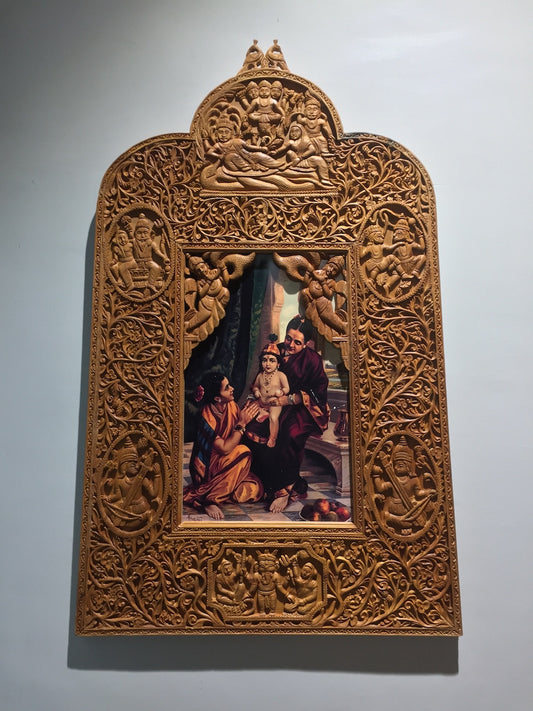 Sandalwood Rare Hand Carved Frame wall hanging artwork - Malji Arts