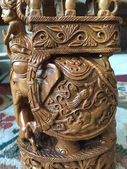 Sandalwood Antique Fine Carved Royal Elephant Ambari - Malji Arts