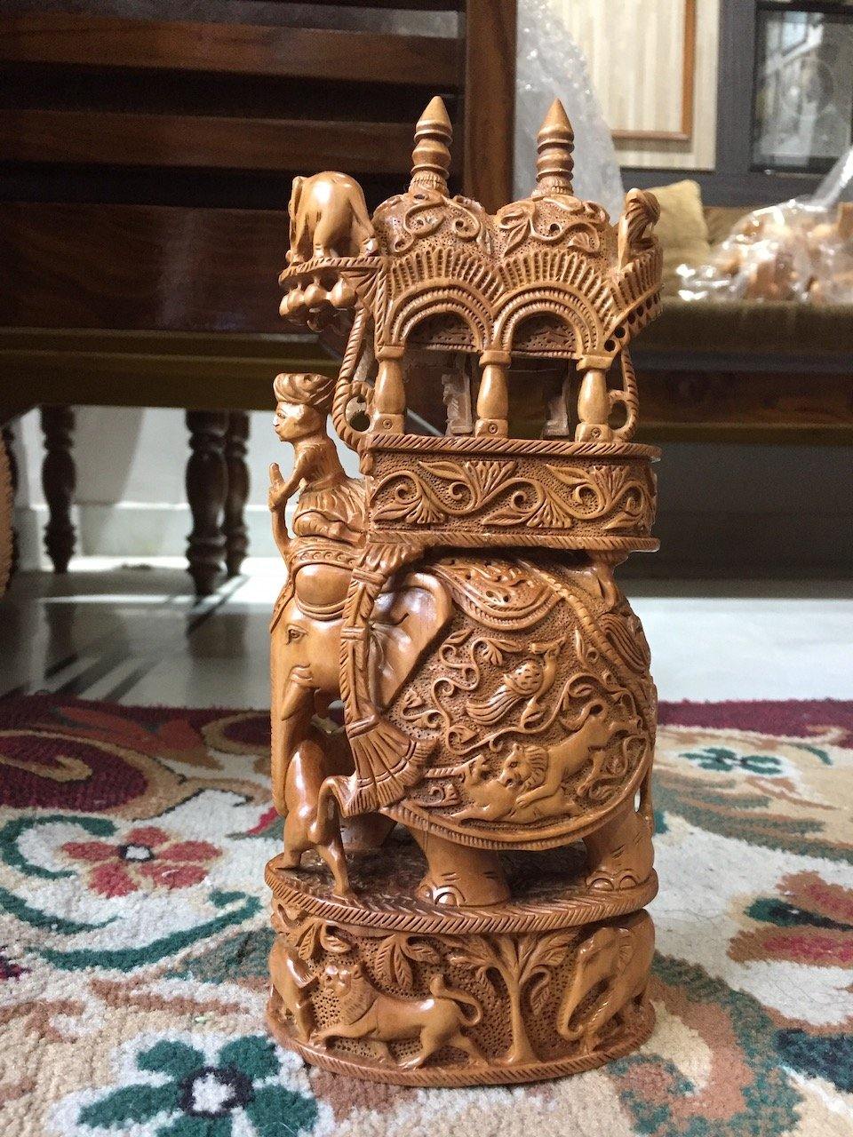 Sandalwood Antique Fine Carved Royal Elephant Ambari - Malji Arts