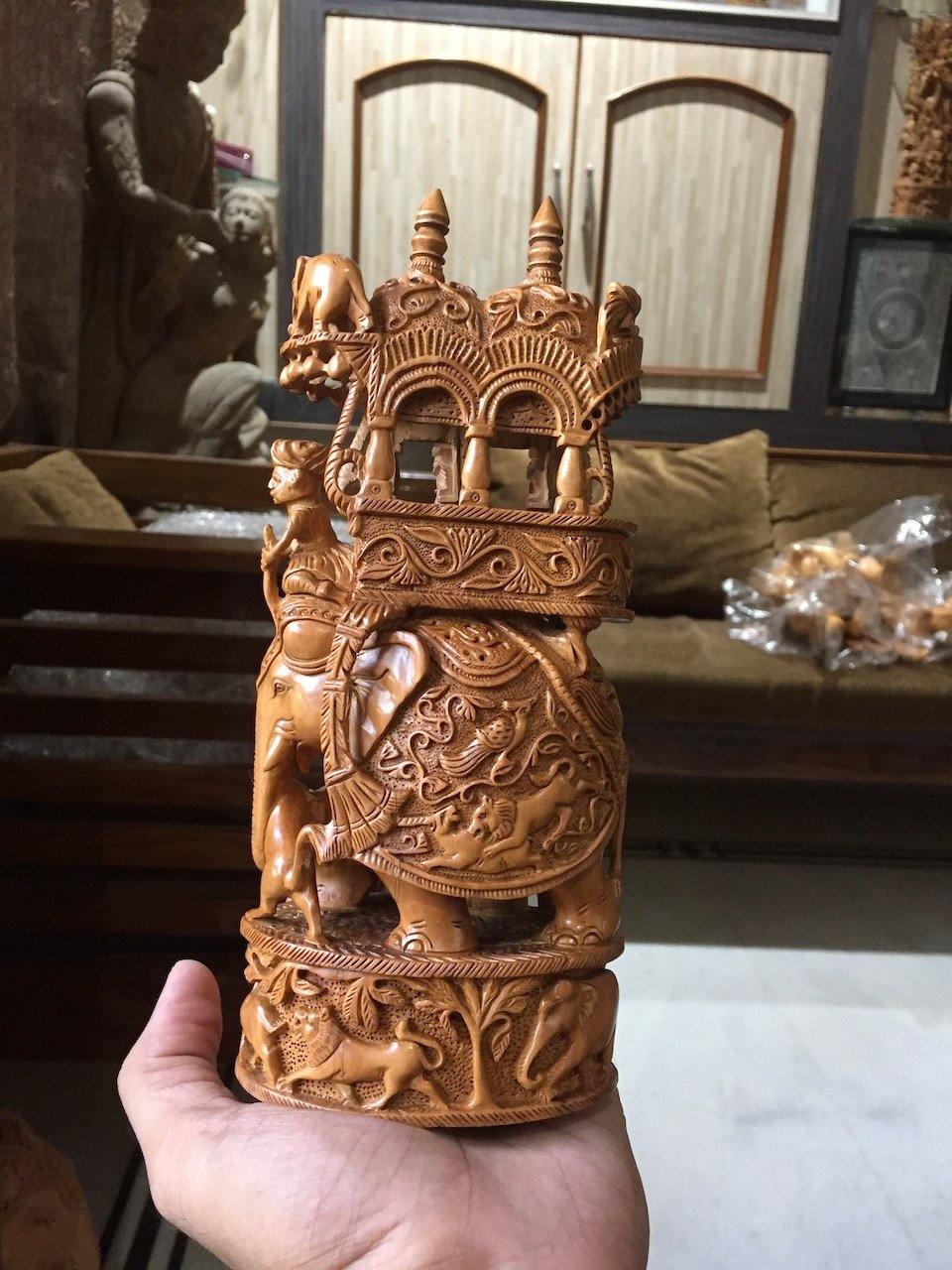 Sandalwood Antique Fine Carved Royal Elephant Ambari - Malji Arts