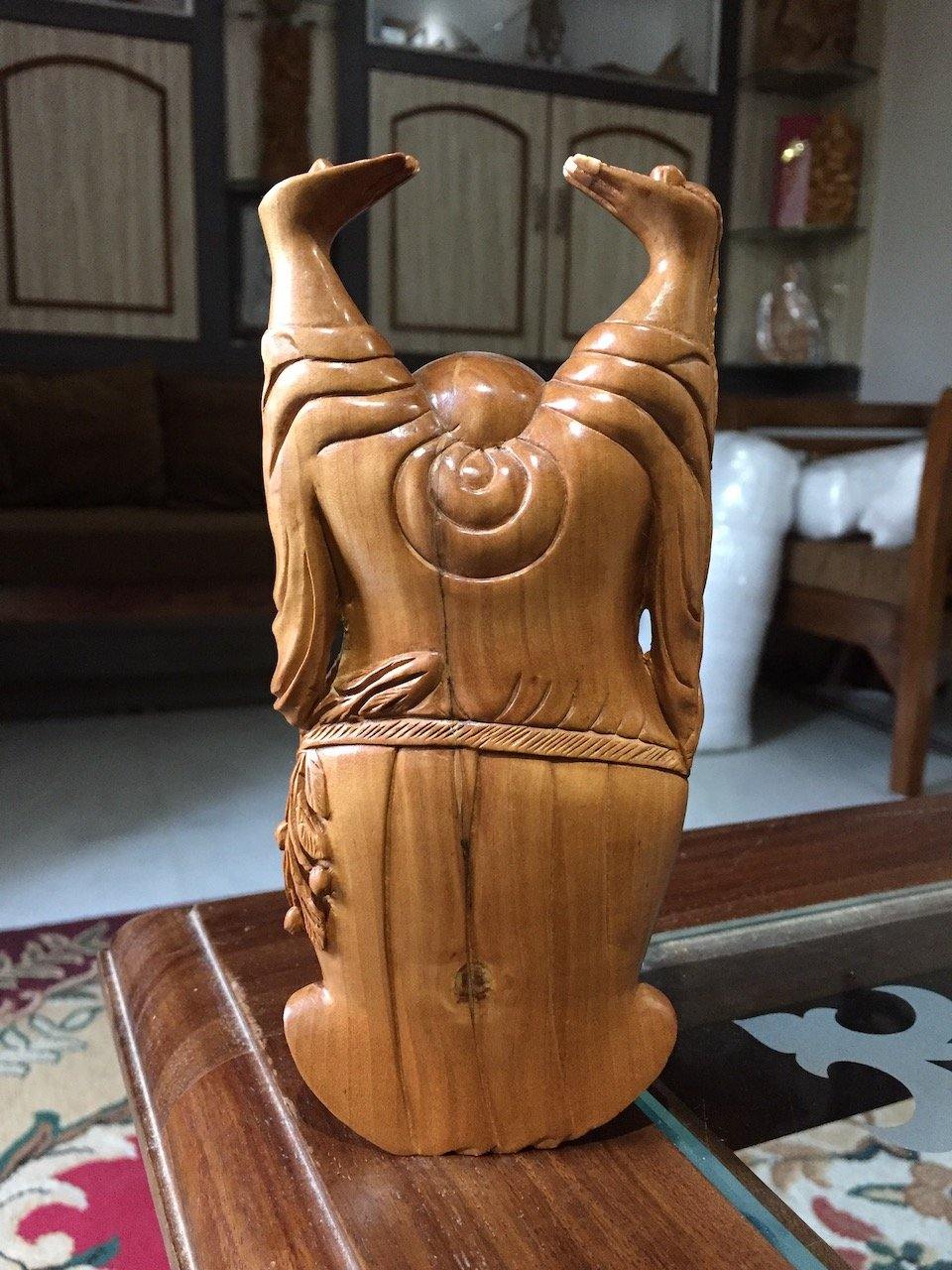 Sandalwood Carved Happy Man Laughing Buddha Statue - Malji Arts