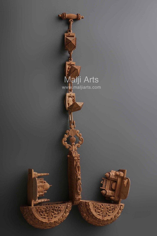 Sandalwood Carved Pocket Watch Showpiece - Malji Arts
