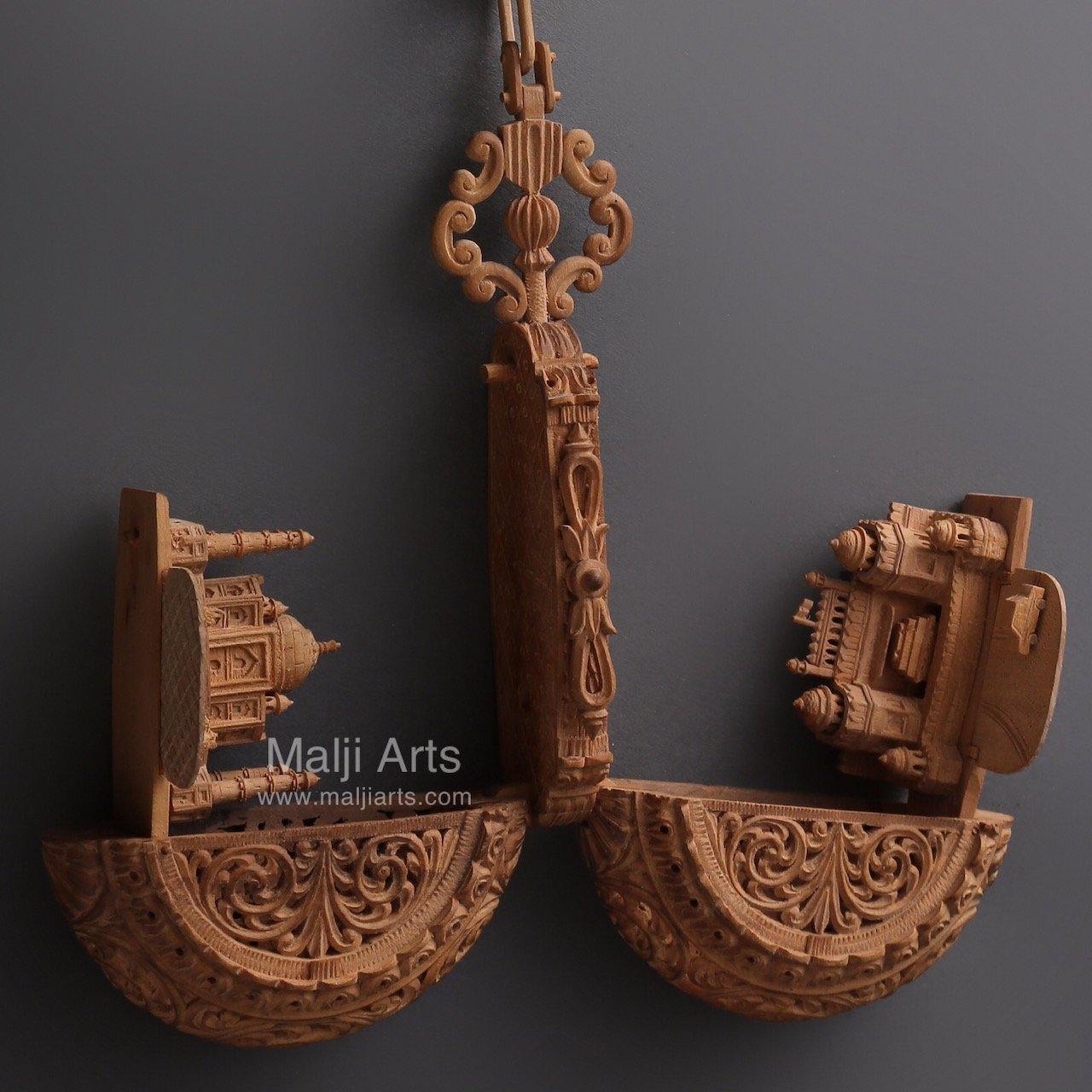Sandalwood Carved Pocket Watch Showpiece - Malji Arts