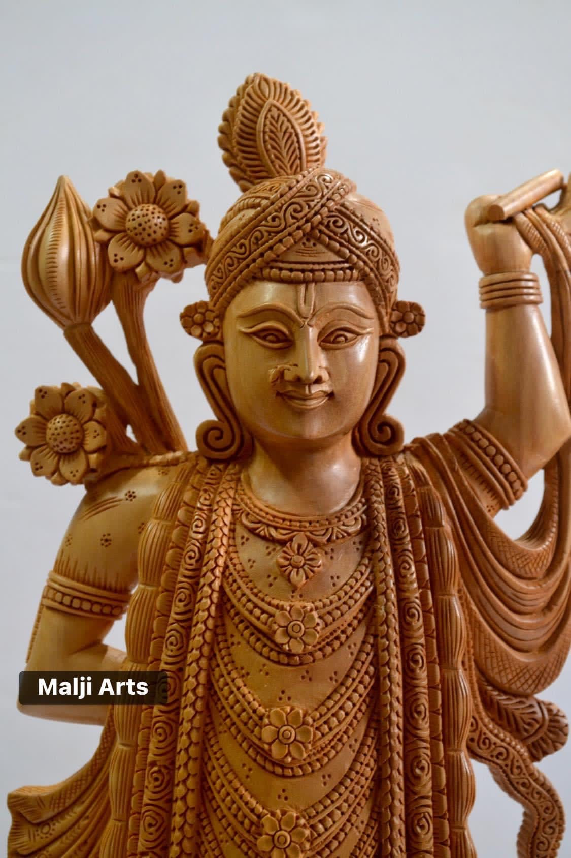 Fine Wood Carved Lord Shri Nath Ji Statue - Malji Arts