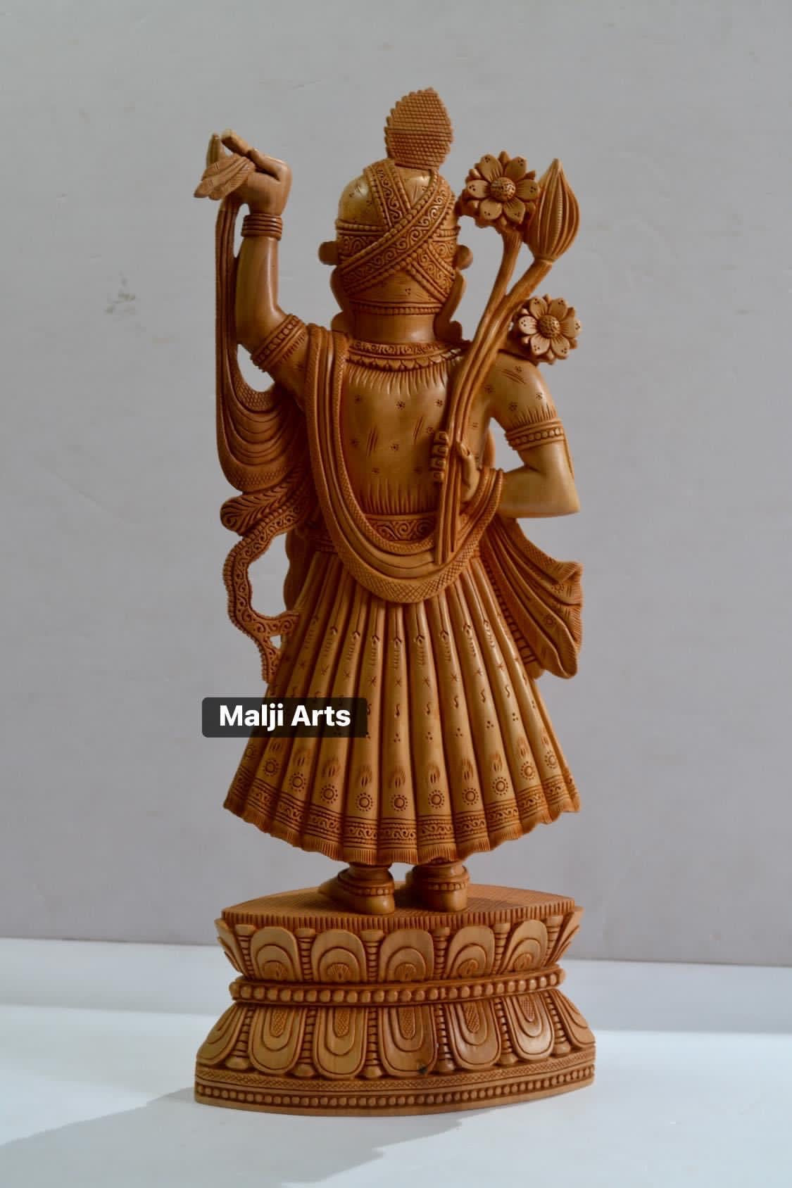 Fine Wood Carved Lord Shri Nath Ji Statue - Malji Arts