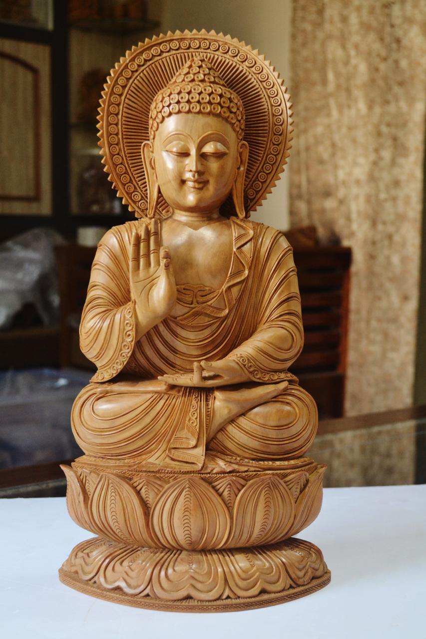 Large Sandalwood Fine Hand Carved Buddha Sitting Statue - Malji Arts