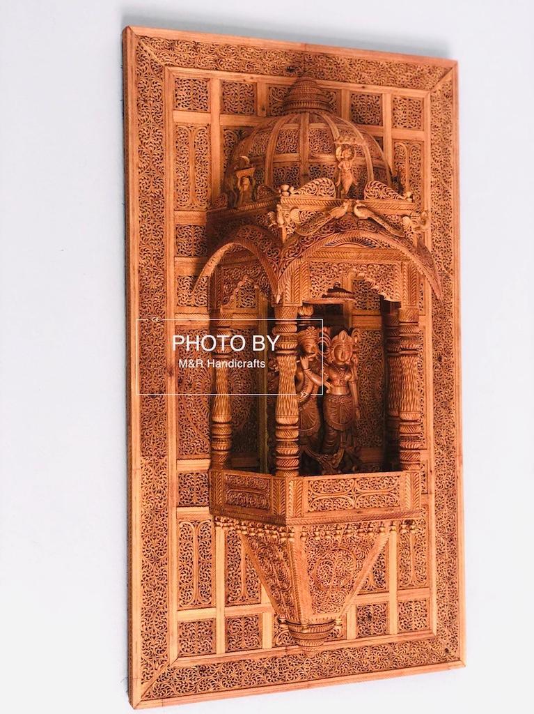Sandalwood Fine Hand Carved Radha Krishna JHAROKHA - Malji Arts