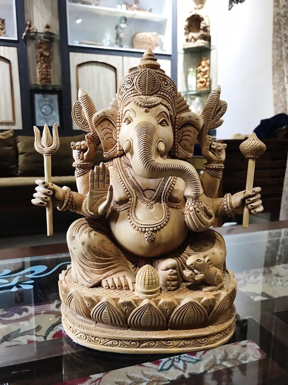 6 Hands Ganesha Sitting Fine Carved Statue - Malji Arts
