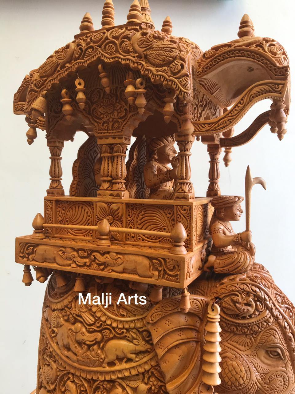 Big Size Wooden Fine Carved Ambabari Royal Safari - Malji Arts