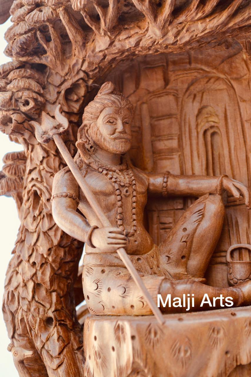 Sandalwood Shiva Resting Statue Under Tree - Malji Arts