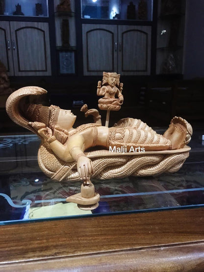 Wooden Sleeping Lord Vishnu Fine Carved Statue - Malji Arts