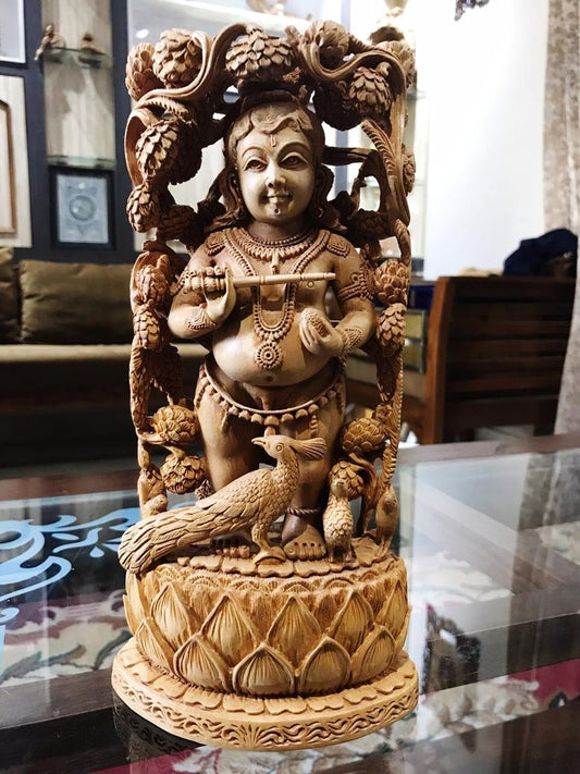 Wooden Fine Hand Carved Standing Baby Krishna Statue - Malji Arts