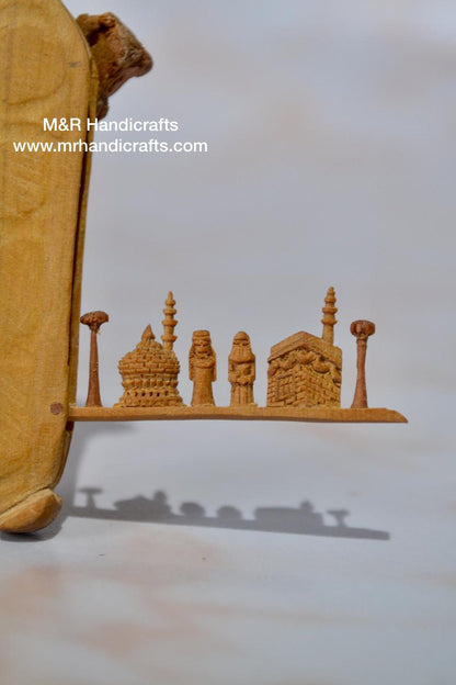 Sandalwood Miniature Carved Peapod Bean Features The Makkah Madina Inside - Malji Arts