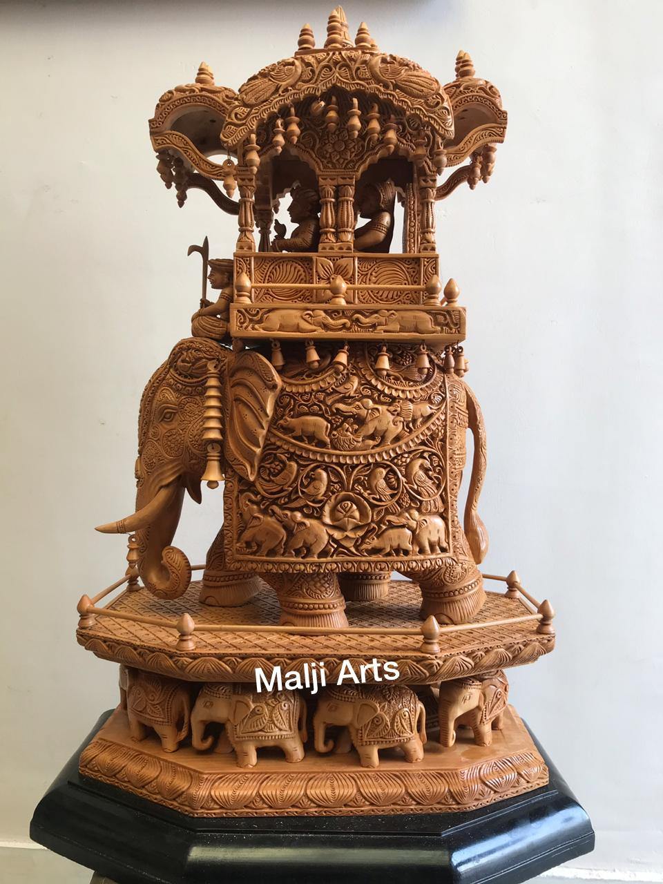 Big Size Wooden Fine Carved Ambabari Royal Safari - Malji Arts