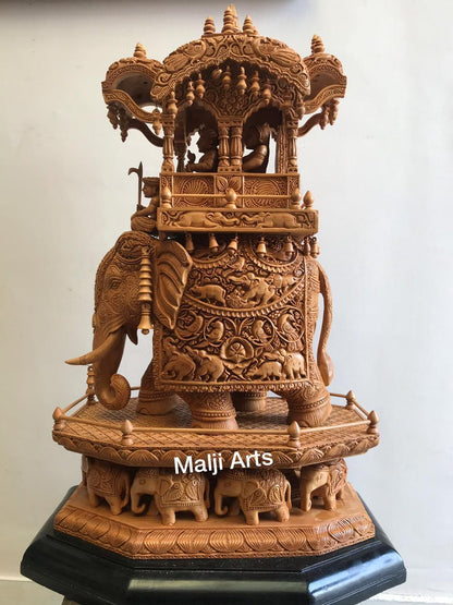 Big Size Wooden Fine Carved Ambabari Royal Safari - Malji Arts