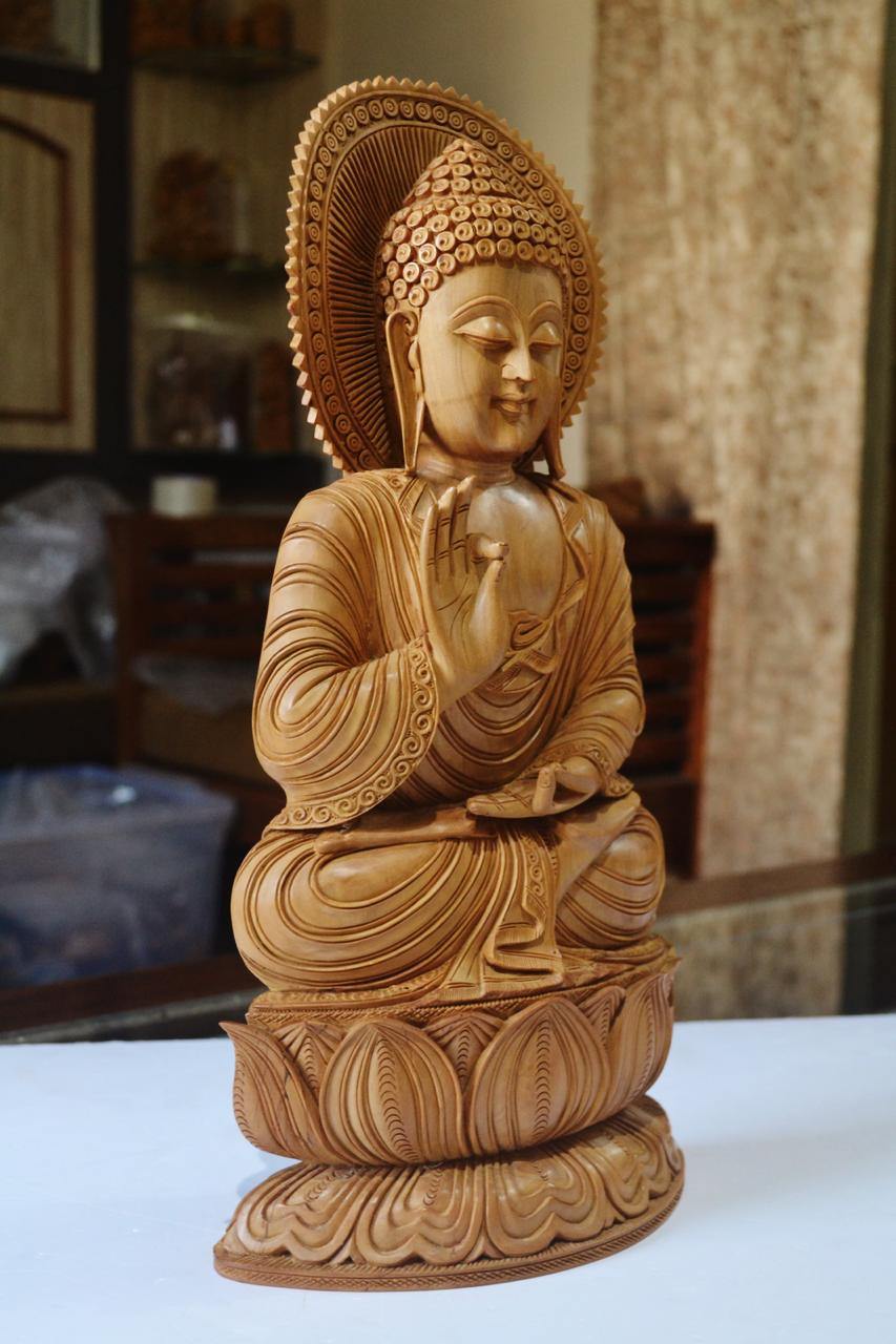 Large Sandalwood Fine Hand Carved Buddha Sitting Statue - Malji Arts