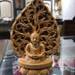 Wooden buddha meditation on leaf fine carved statue - Malji Arts