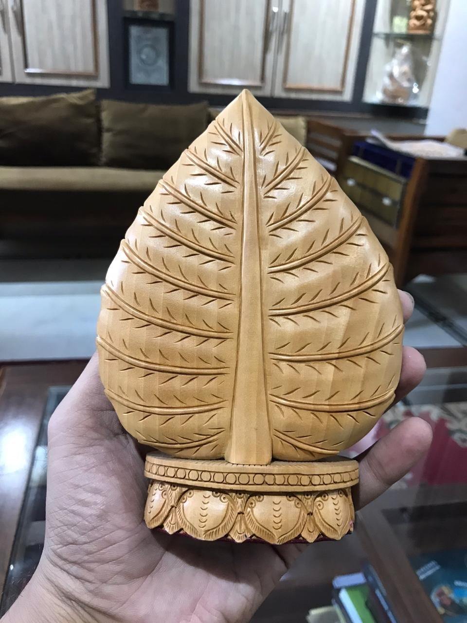 Wooden buddha meditation on leaf fine carved statue - Malji Arts