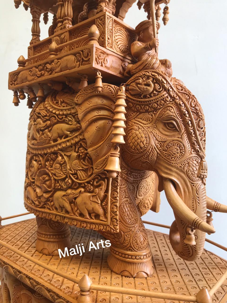 Big Size Wooden Fine Carved Ambabari Royal Safari - Malji Arts