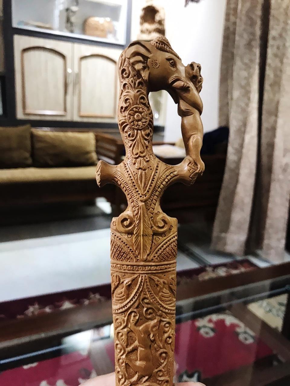 Sandalwood Hand Carved Decorative Indian Small Sword - Malji Arts