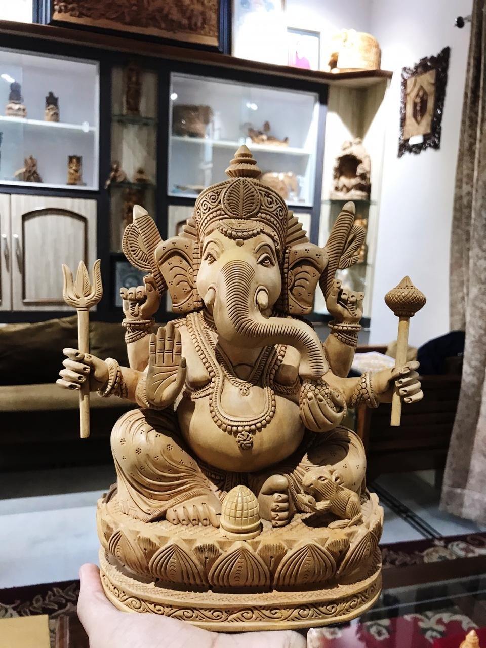 6 Hands Ganesha Sitting Fine Carved Statue - Malji Arts